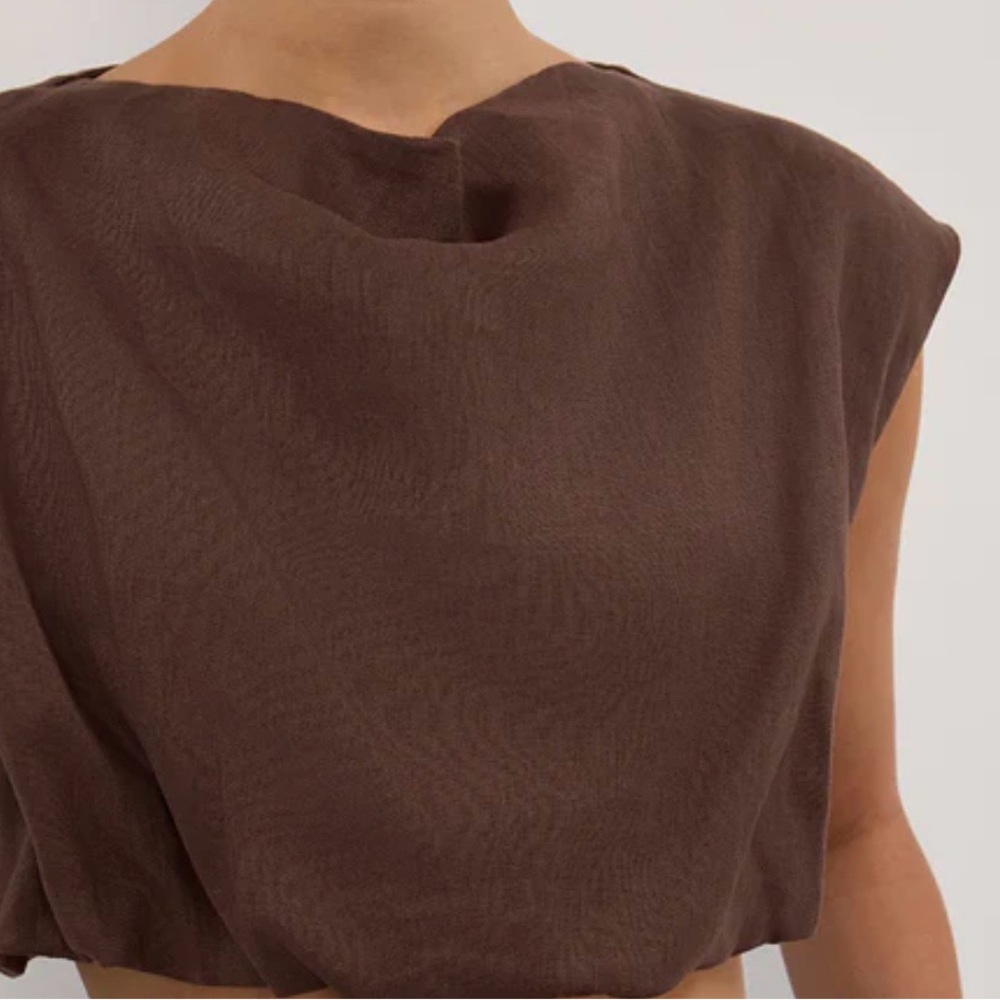 DISSH Cocoa Linen Bubble Crop Top. NWT